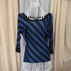 bebe Blue and Black Striped Backless Top, XS